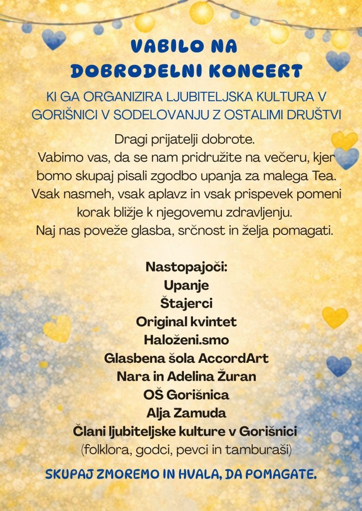 Vabilo na dobrodelni koncert za Tea 1